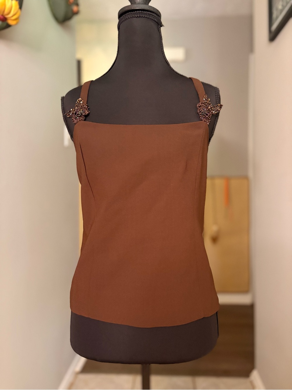 Y2K Embellished-Strap Brown Women's shell Tank Top